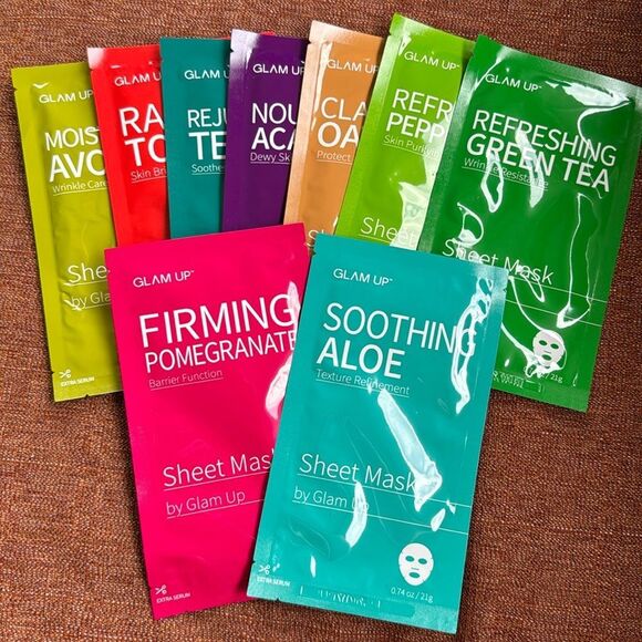 Glam up sheet mask skincare face beauty bundle of 9 masks - Picture 1 of 8
